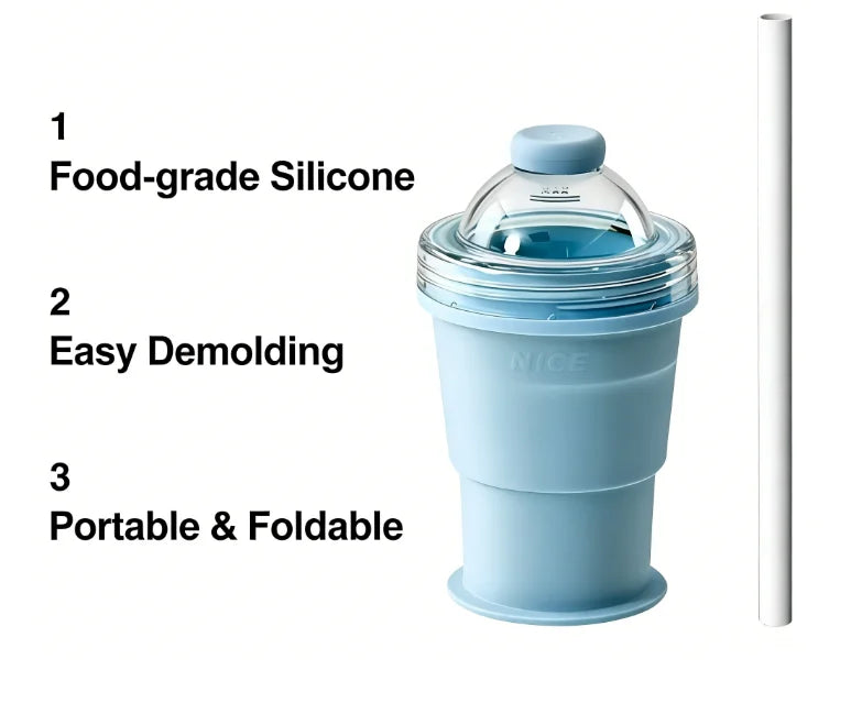 Silicone Ice Ball Maker with Straw & Lid, Foldable Tumbler
