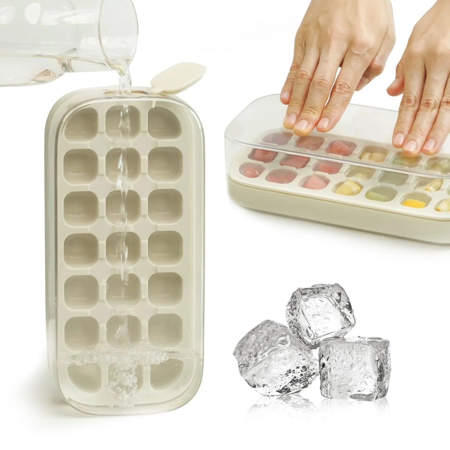 Easy Release Ice Cube Tray & Bin with Quick-Fill Mold