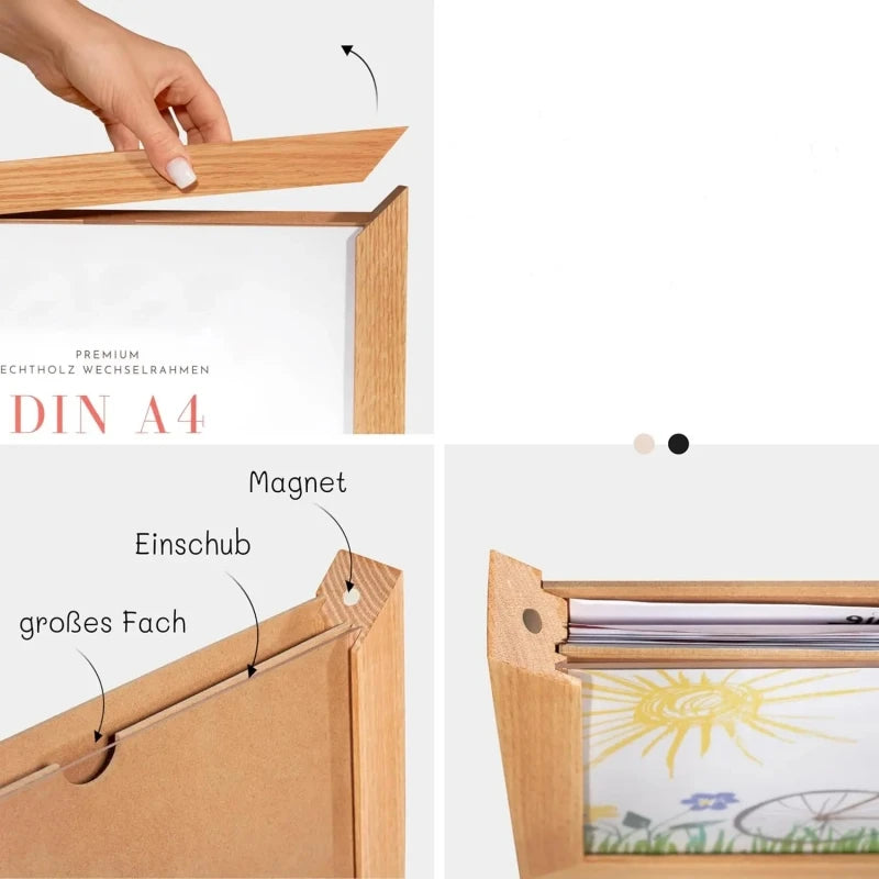 Kids Art Frame with Magnetic Real Wood